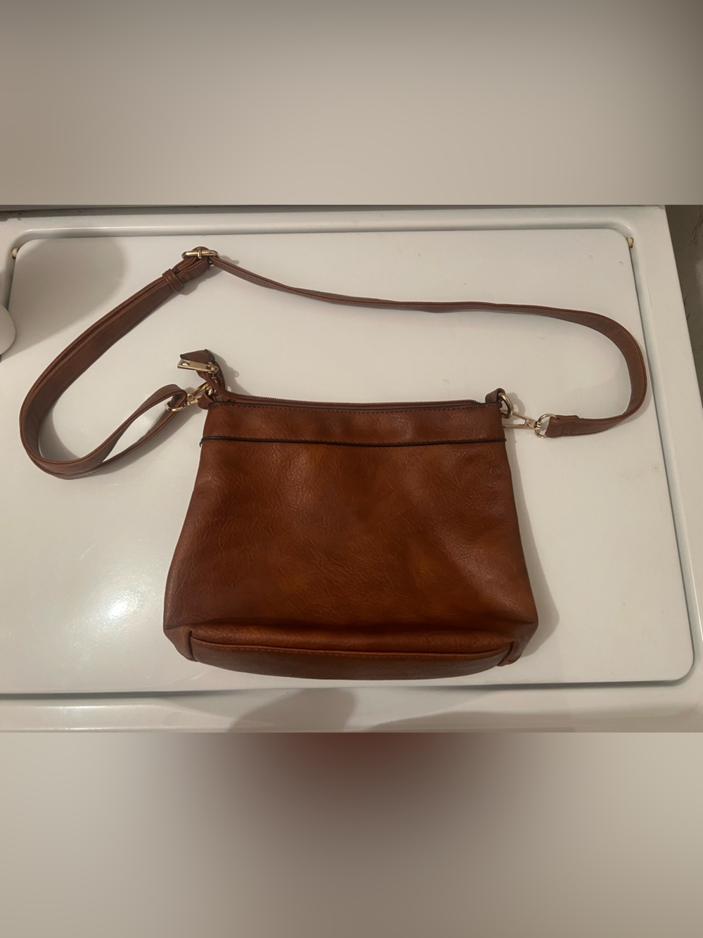 Brown Faux Leather Foldover Crossbody Bag